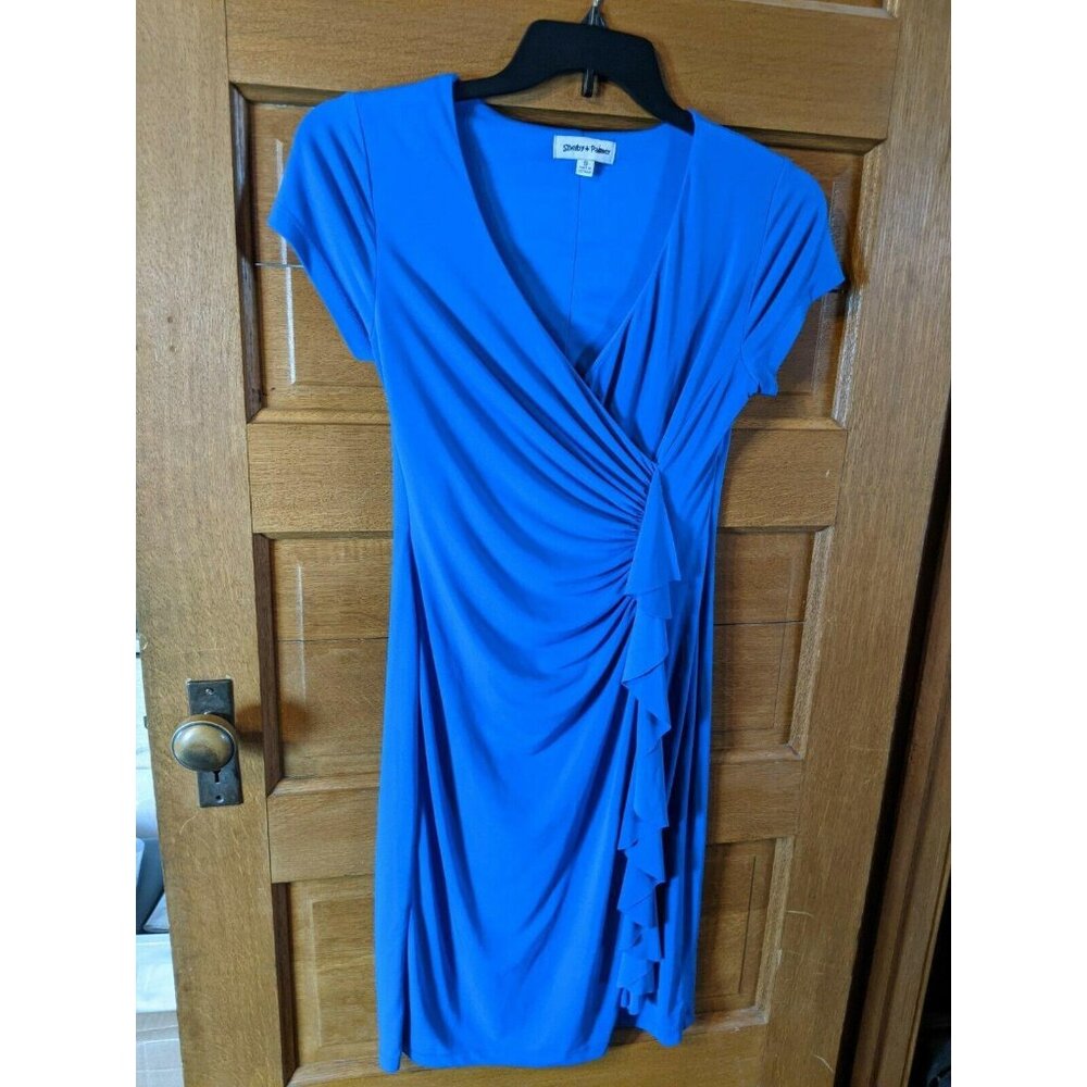 Shelby & Palmer Dress Size S Sheath Blue Ruffle Scrunched Waist Womens